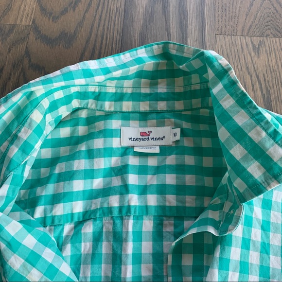 Vineyard Vines Plaid Button Down Turquoise Sz 10 - Picture 3 of 4
